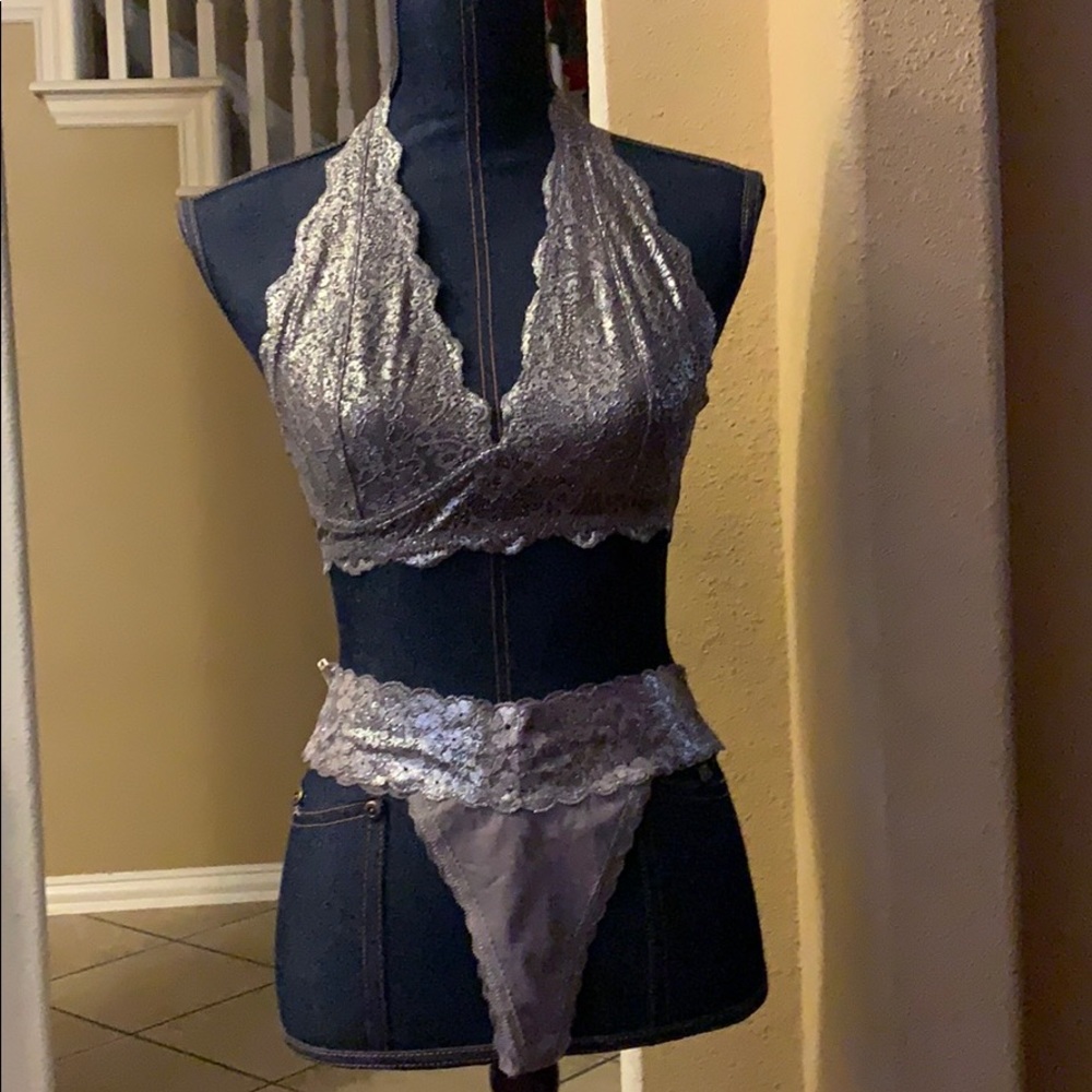 Forever 21 Matching Silver Bralette and Thong Set